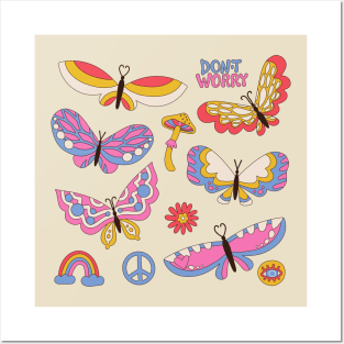 funky butterflies Posters and Art